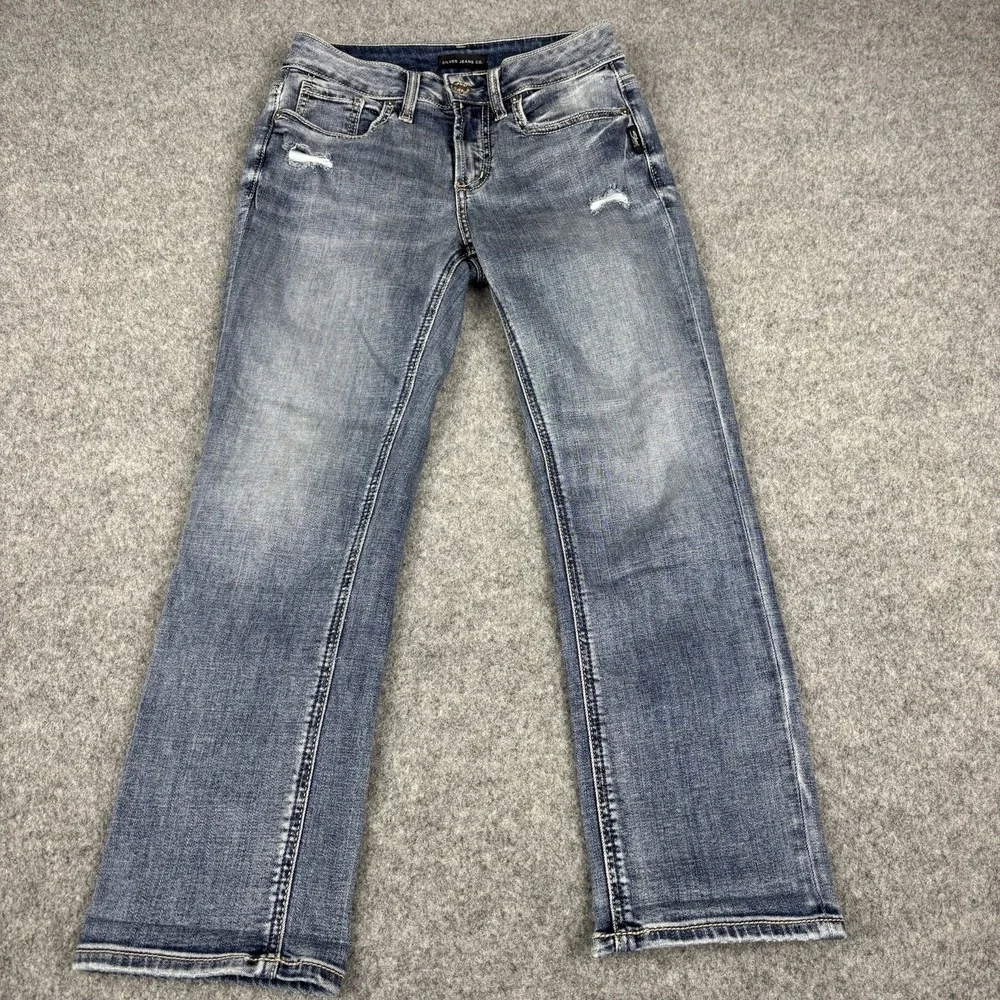 Silver Jeans Suki Capri Women's 26x23.5 Distressed Medium Wash Trendy Blue Denim